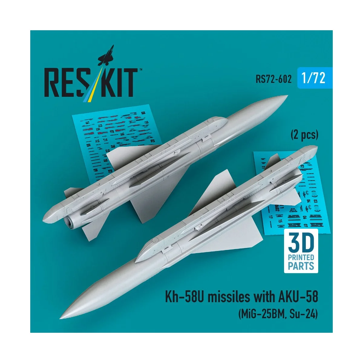 Kh-58U missiles with AKU-58 (2 pcs) (MiG-25BM, Su-24) (3D Printed),...