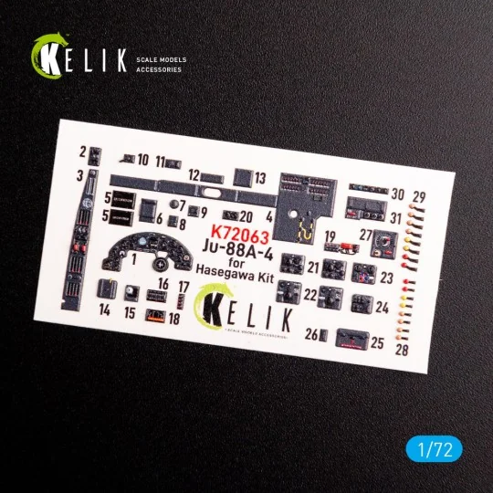 Junkers JU 88 A-4 interior 3D decals for Hasegawa kit, 1/72 - Kelik...