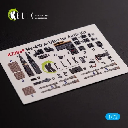 Messerschmitt Me410A-1 interior 3D decals for Airfix kit, 1/72 - Ke...