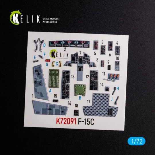 F-15C - interior 3D decals for FineMolds kit, 1/72 - Kelik K72091