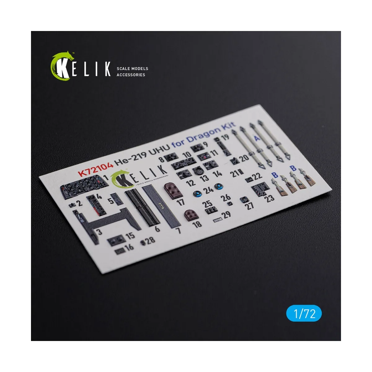 HE-219 UHU interior 3D decals for Dragon kit, 1/72 - Kelik K72104