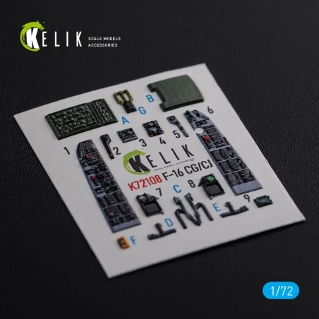 F-16 CG/CJ interior 3D decals for Academy kit, 1/72 - Kelik K72108