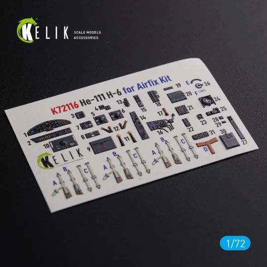 He-111 H6 interior 3D decals for Airfix kit, 1/72 - Kelik K72116