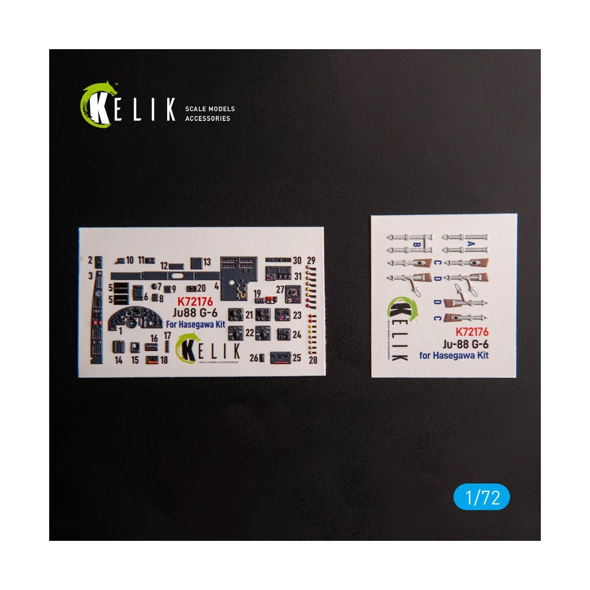 Ju88 G-6 - interior 3D decals for Hasegawa kit, 1/72 - Kelik K72176
