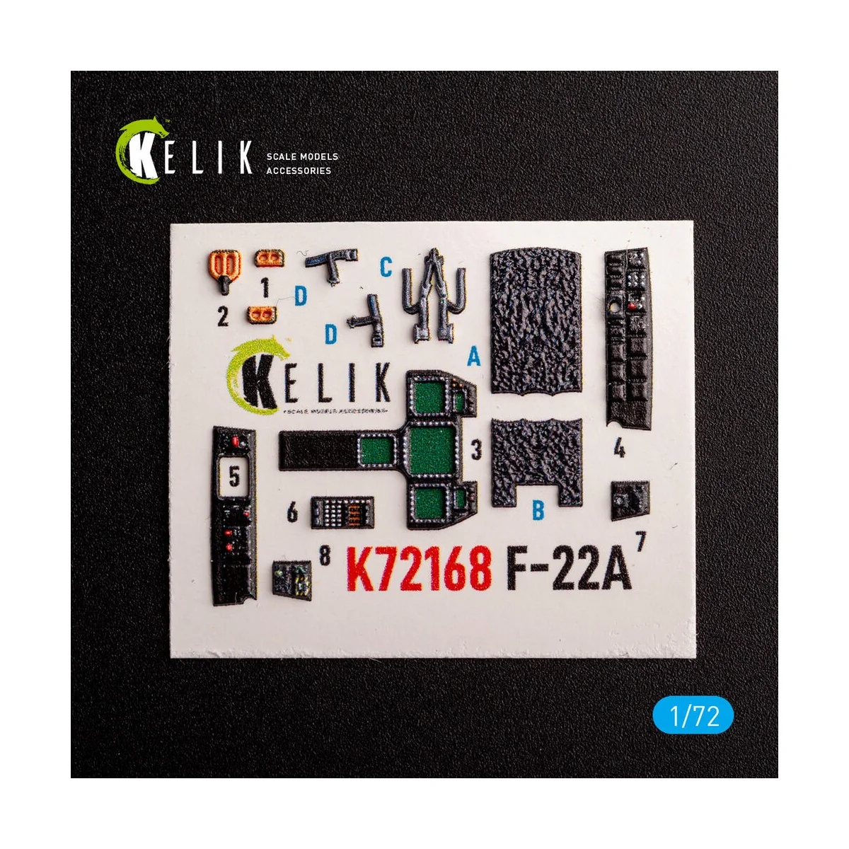 F-22A Raptor - interior 3D decals for Academy kit, 1/72 - Kelik K72168