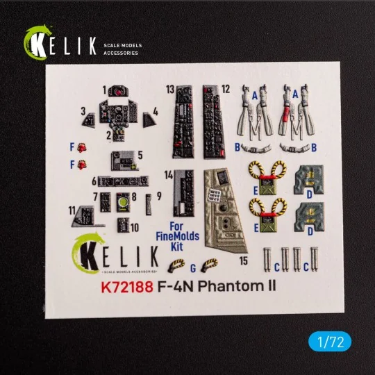 F-4N Phantom - interior 3D decals for FineMolds kit, 1/72 - Kelik K...