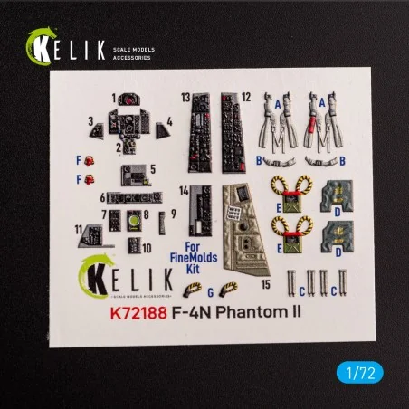 F-4N Phantom - interior 3D decals for FineMolds kit, 1/72 - Kelik K...