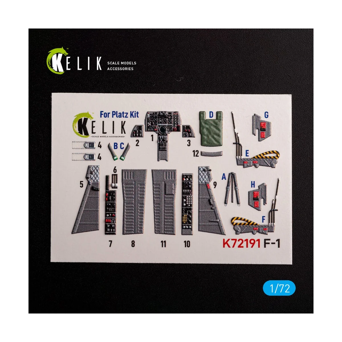 F-1 Support Fighter - interior 3D decals for Platz kit, 1/72 - Keli...