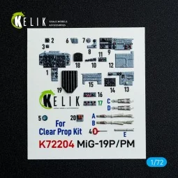 MiG-19P/PM - interior 3D decals for ClearProp kit, 1/72 - Kelik K72204