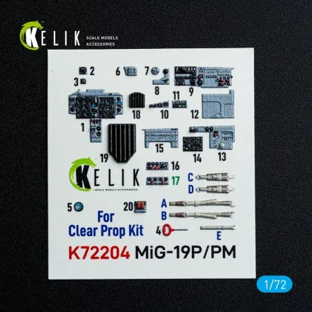 MiG-19P/PM - interior 3D decals for ClearProp kit, 1/72 - Kelik K72204