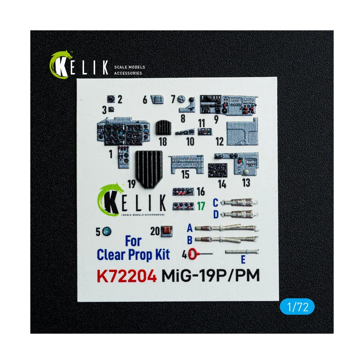 MiG-19P/PM - interior 3D decals for ClearProp kit, 1/72 - Kelik K72204