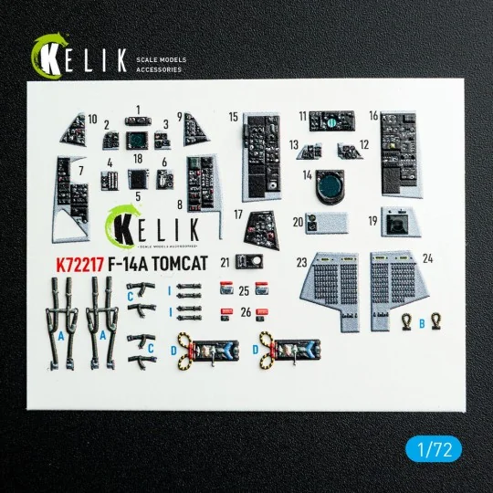 F-14A Tomcat - interior 3D decals for HobbyBoss kit, 1/72 - Kelik K...