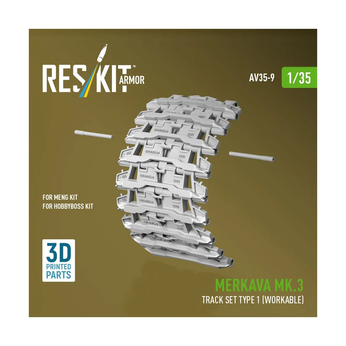 Merkava Mk.3 track set Type 1 (Workable) for Meng/HobbyBoss kit (3D...
