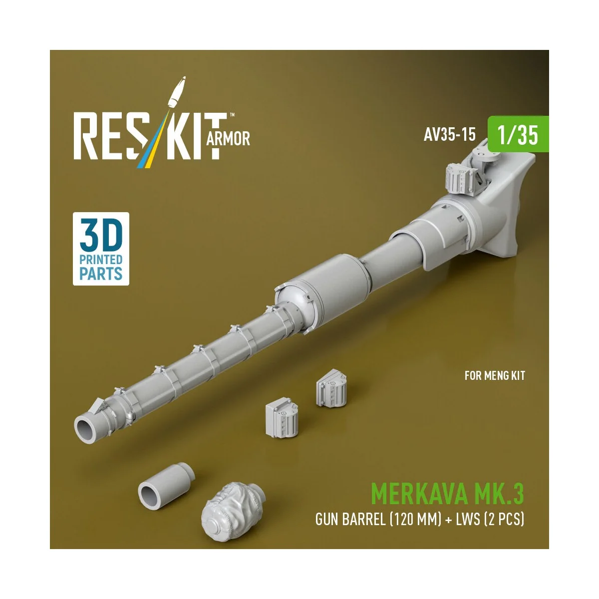 Merkava Mk.3 gun barrel (120 mm) + LWS (2 pcs) for Meng Kit (3D Pri...