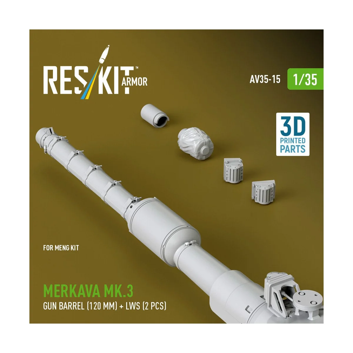 Merkava Mk.3 gun barrel (120 mm) + LWS (2 pcs) for Meng Kit (3D Pri...