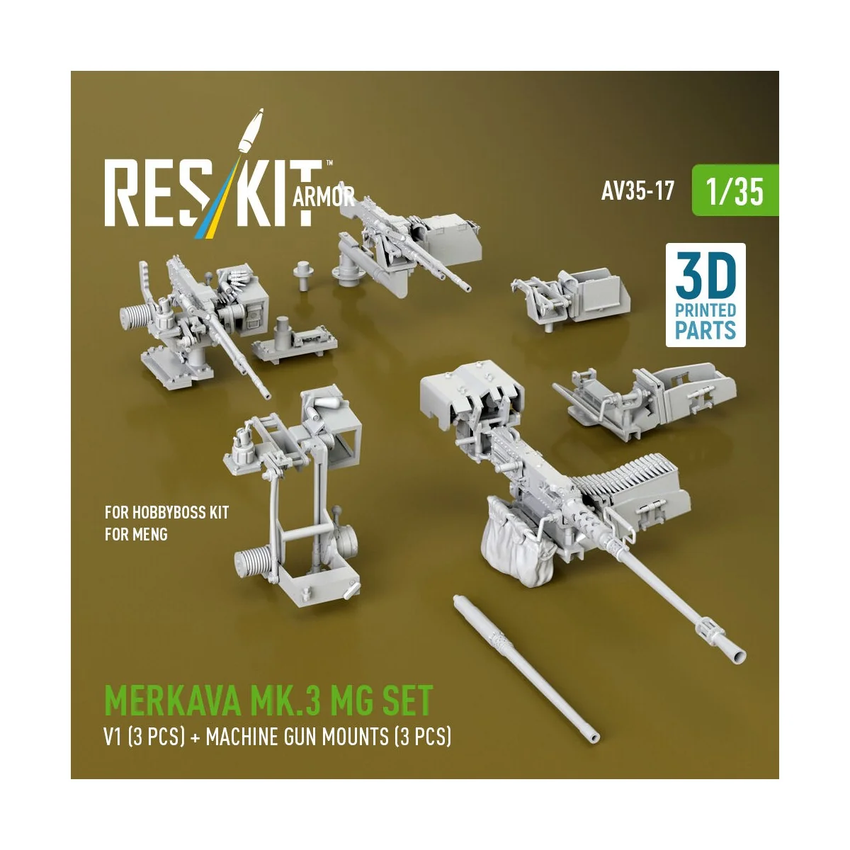 Merkava Mk.3 MG set, V1 (3 pcs) + machine gun mounts (3 pcs) for Me... Merkava Mk.3 MG set, V1 (3 pcs) + machine gun mounts (3 pcs) for Me...