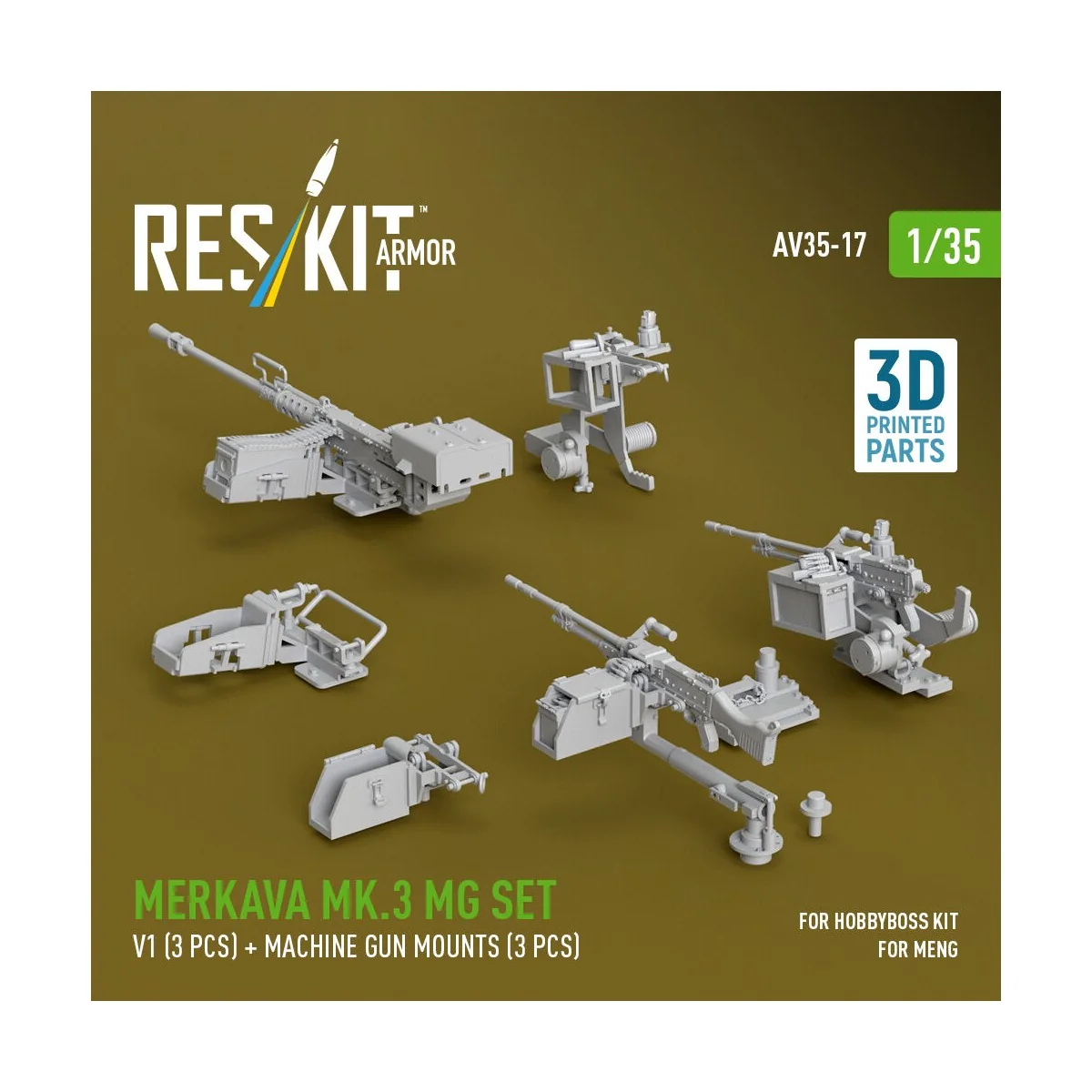 Merkava Mk.3 MG set, V1 (3 pcs) + machine gun mounts (3 pcs) for Me... Merkava Mk.3 MG set, V1 (3 pcs) + machine gun mounts (3 pcs) for Me...