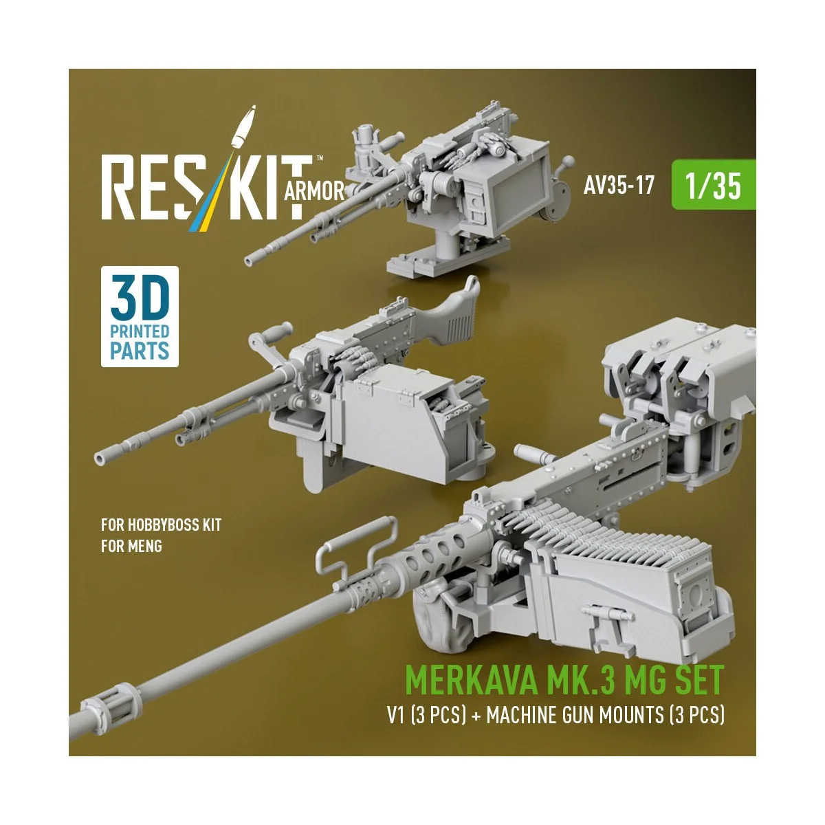 Merkava Mk.3 MG set, V1 (3 pcs) + machine gun mounts (3 pcs) for Me... Merkava Mk.3 MG set, V1 (3 pcs) + machine gun mounts (3 pcs) for Me...
