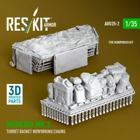 Merkava Mk.3 turret basket w/working chains for HobbyBoss kit (3D P...