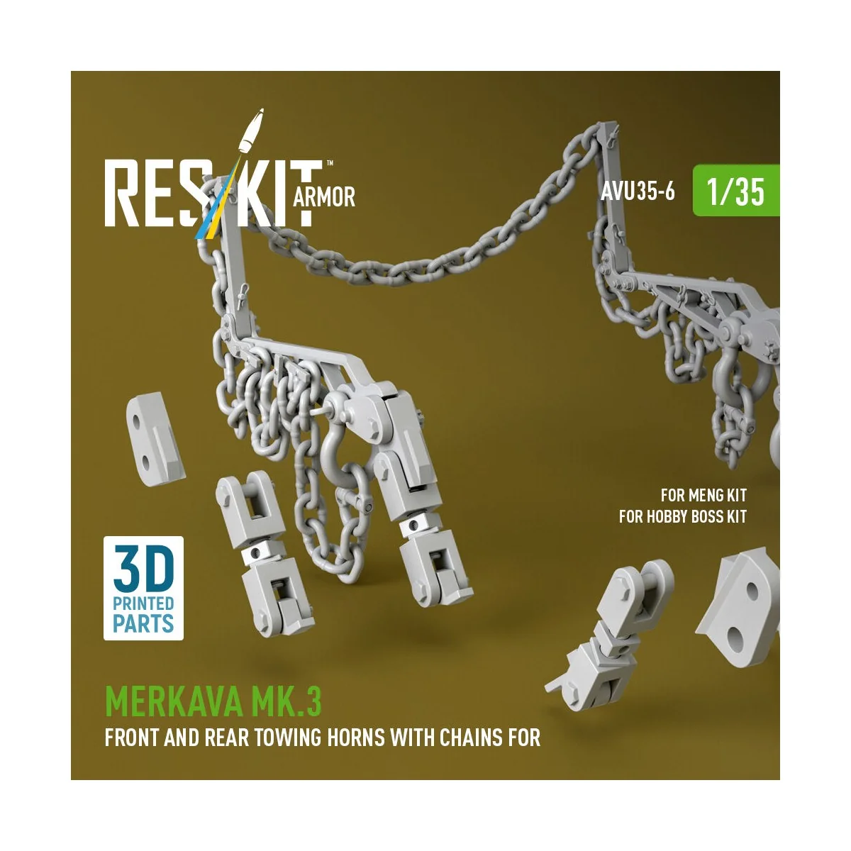 Merkava Mk.3 front and rear towing horns with chains for Meng/Hobby...