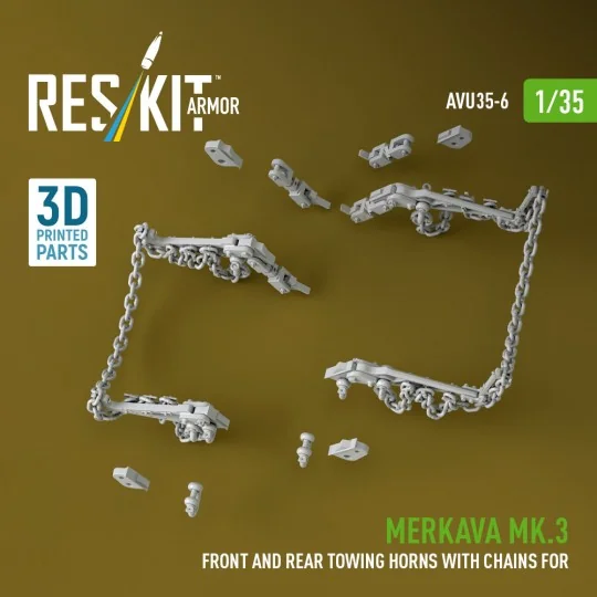 Merkava Mk.3 front and rear towing horns with chains for Meng/Hobby...