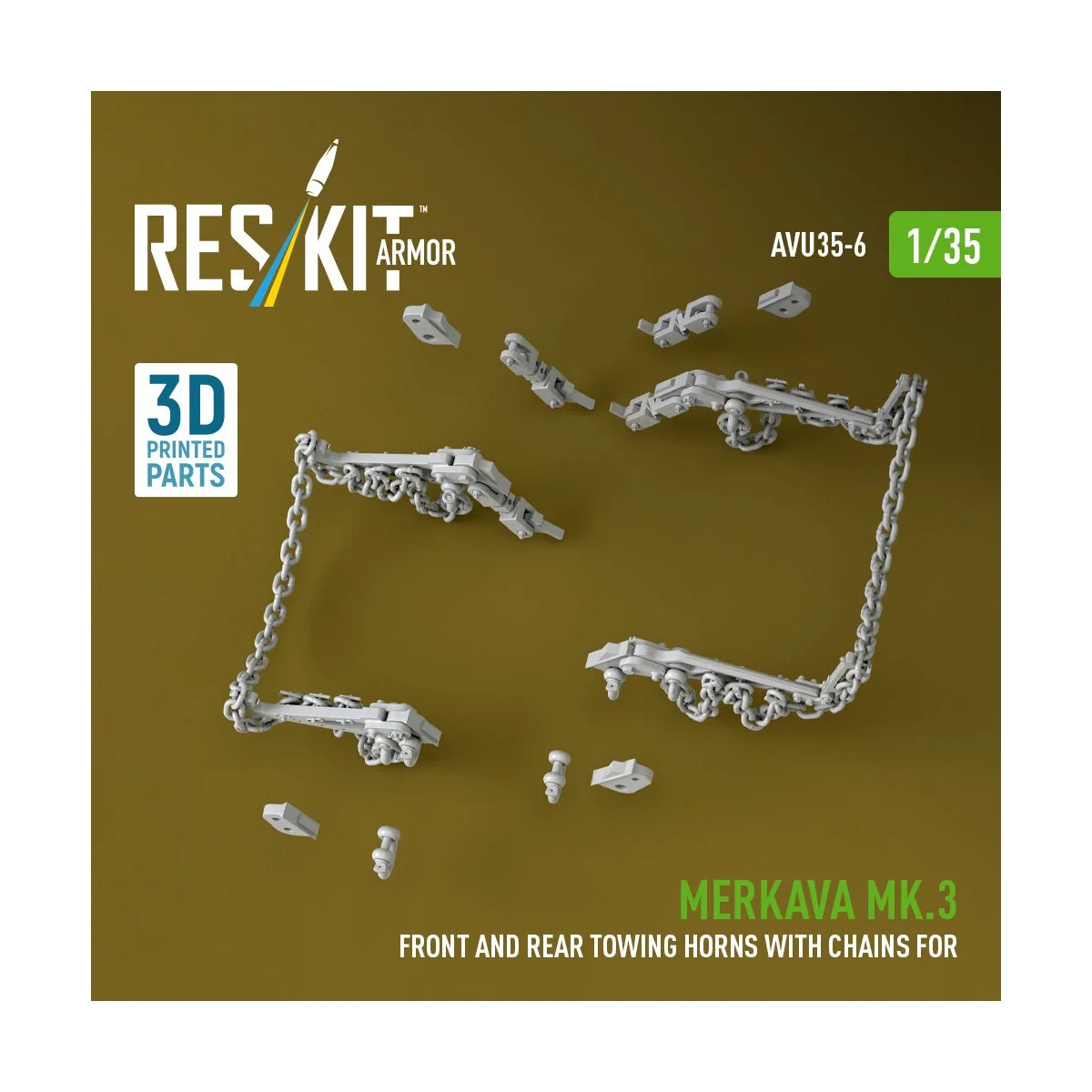Merkava Mk.3 front and rear towing horns with chains for Meng/Hobby...