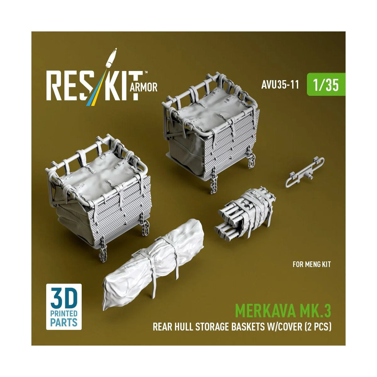 Merkava Mk.3 rear hull storage baskets w/cover (2 pcs) for Meng kit...