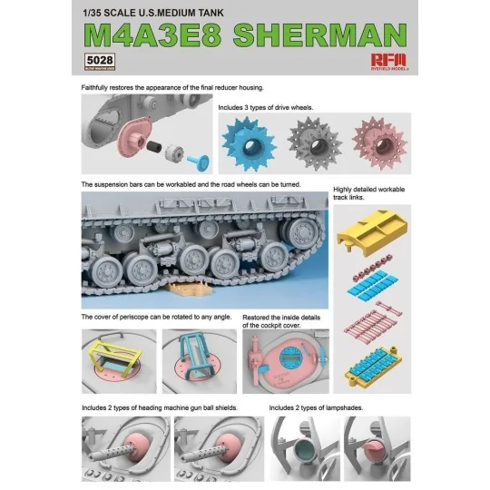 SHERMAN M4A3E8 W/Workable Track links, 1/35 - Rye Field Model 5028