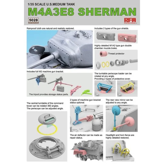 SHERMAN M4A3E8 W/Workable Track links, 1/35 - Rye Field Model 5028