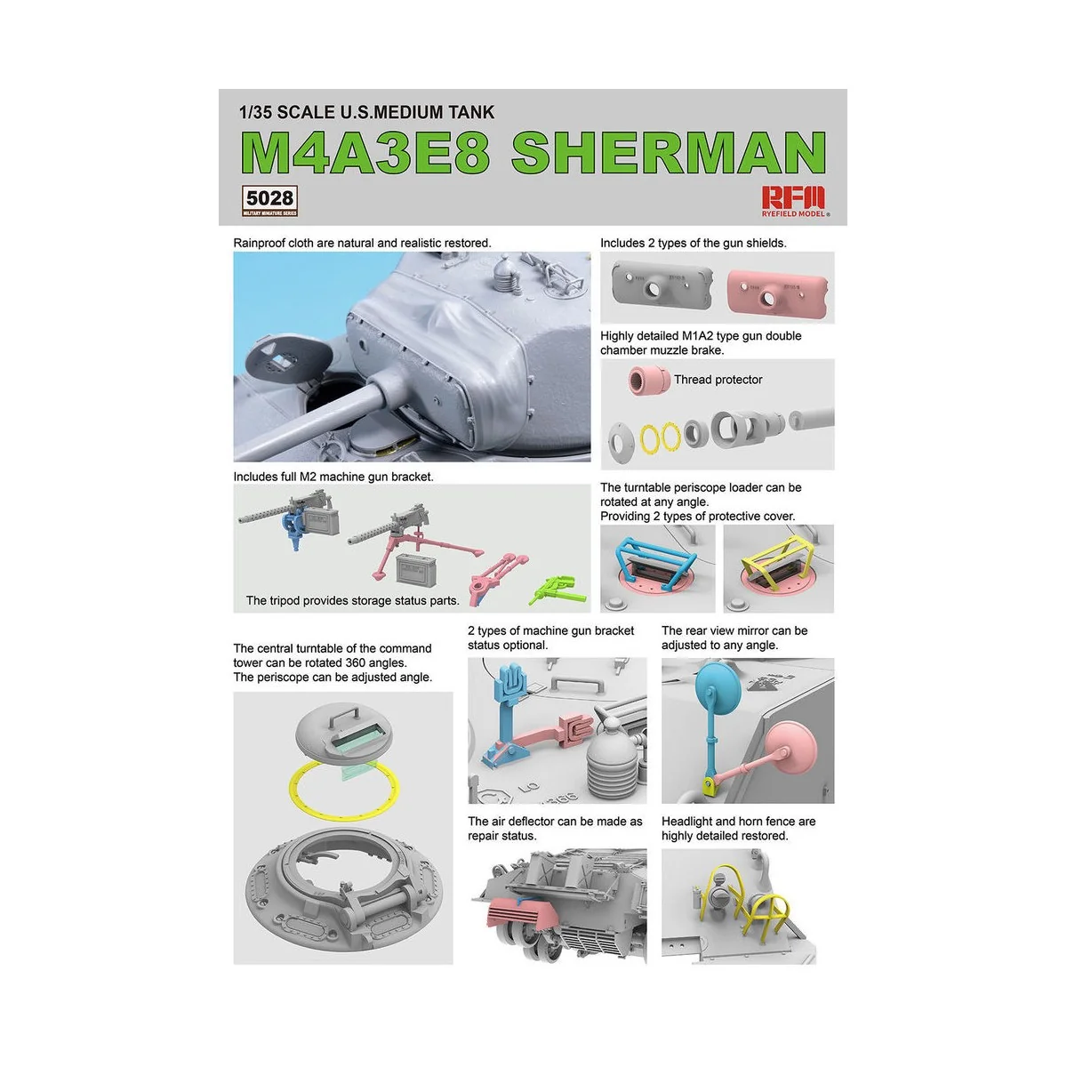 SHERMAN M4A3E8 W/Workable Track links, 1/35 - Rye Field Model 5028
