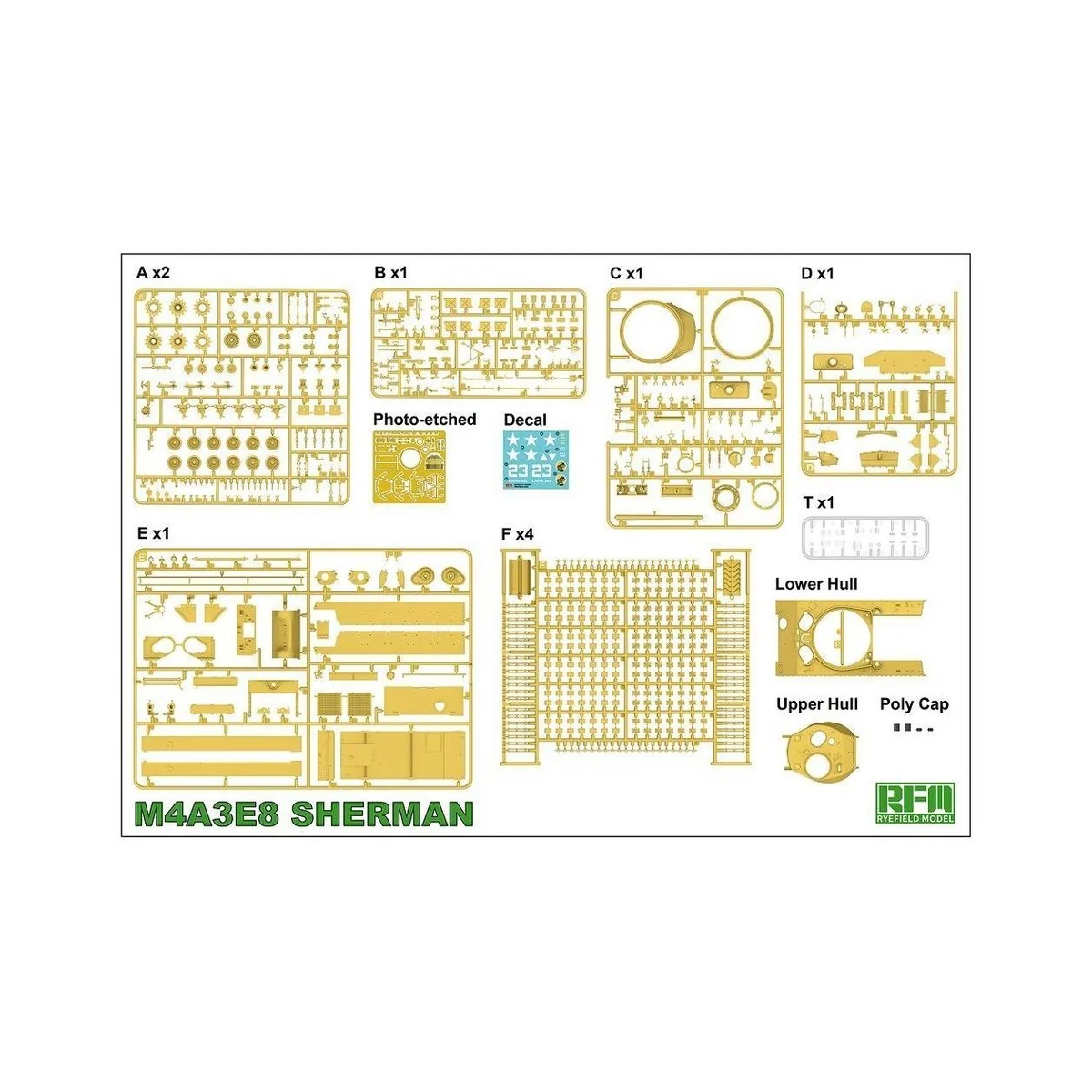 SHERMAN M4A3E8 W/Workable Track links, 1/35 - Rye Field Model 5028