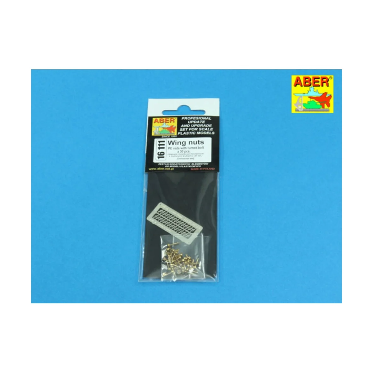 Wing nuts PE nuts with turned bolt x 30 pcs., 1/16 - Aber Models 16111