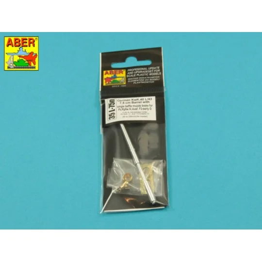 Germ.75mm barrel single baffle muzzle for Pz VI F2, 1/35 - Aber Mod...