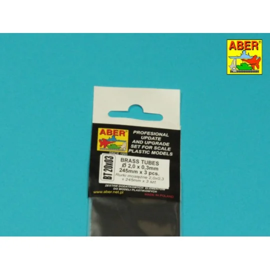 Brass Tubes 2, 0 x 0, 3mm lenght 250mm x 3 pcs. - Aber Models BT 20X03