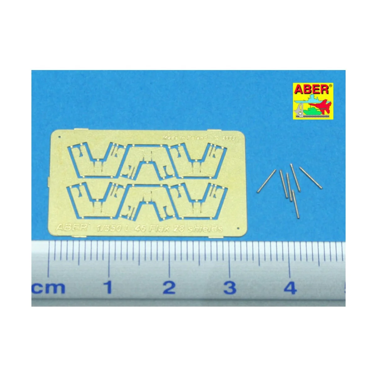 6 pcs 4 cm Flak 28 barrels with shields, 1/350 - Aber Models RE-350...
