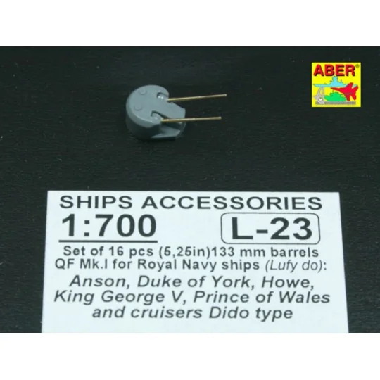 16 pcs 133mm barrels for King George V, 1/700 - Aber Models RE-700 L23