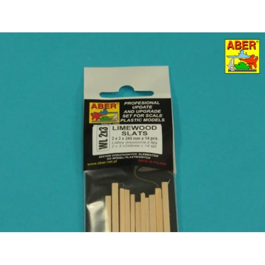 Limewood slats 2 x 3 x 245mm x 14 pcs. - Aber Models WL 2X3