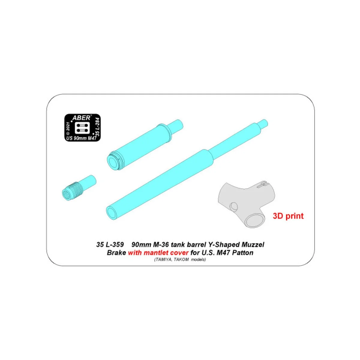 90 mm barrel Y-Shaped Muzzel Brake with mantlet for M47, 1/35 - Abe...