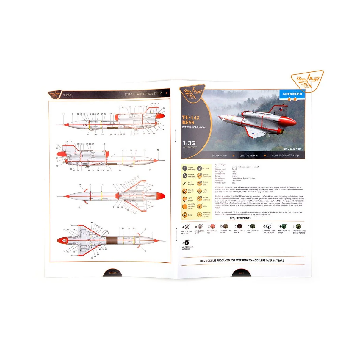 Tu-143 Reys photo reconnaissance, 1/35 - Clear Prop Models CP3505