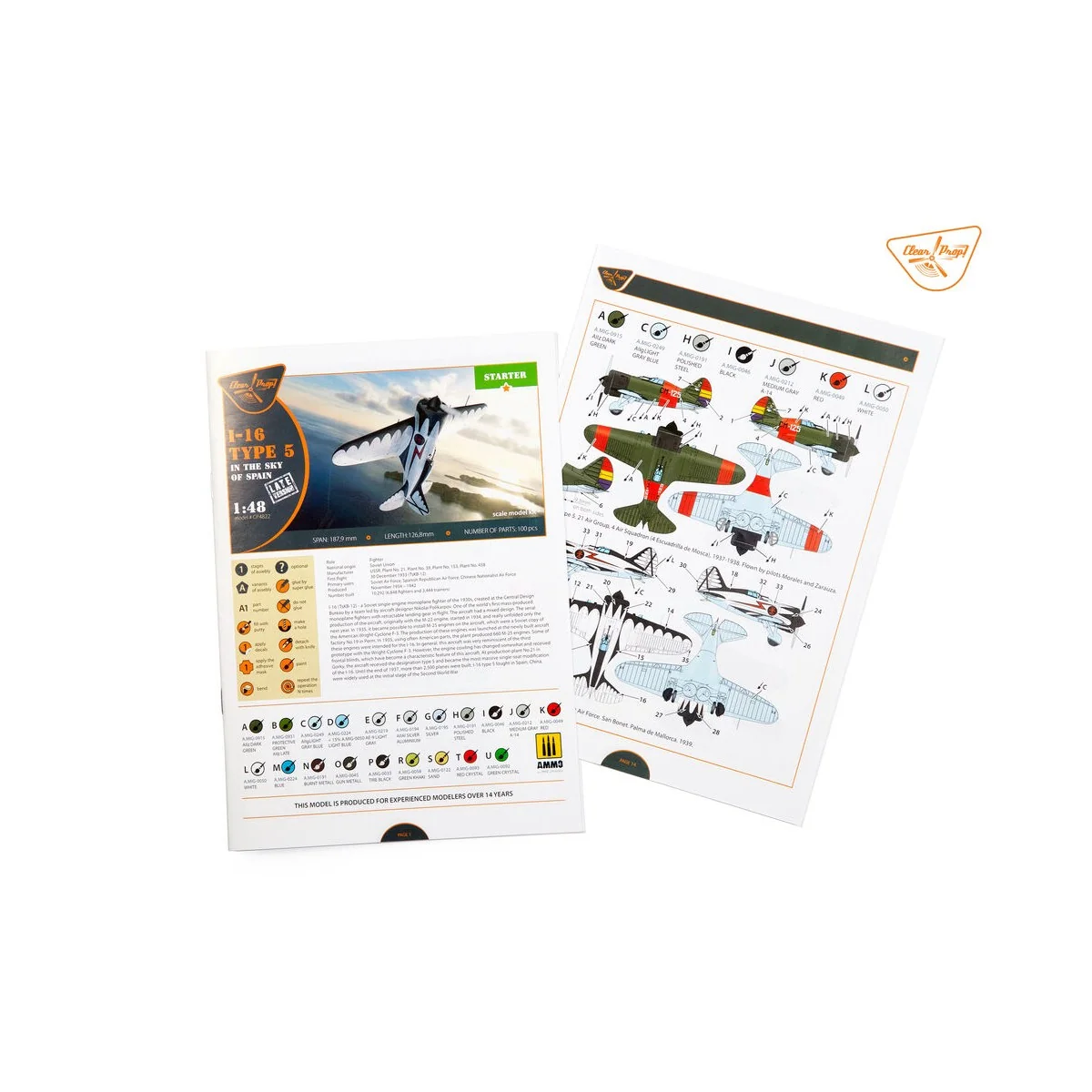 I-16 type 5 (in the sky of Spain late version), 1/48 - Clear Prop M...