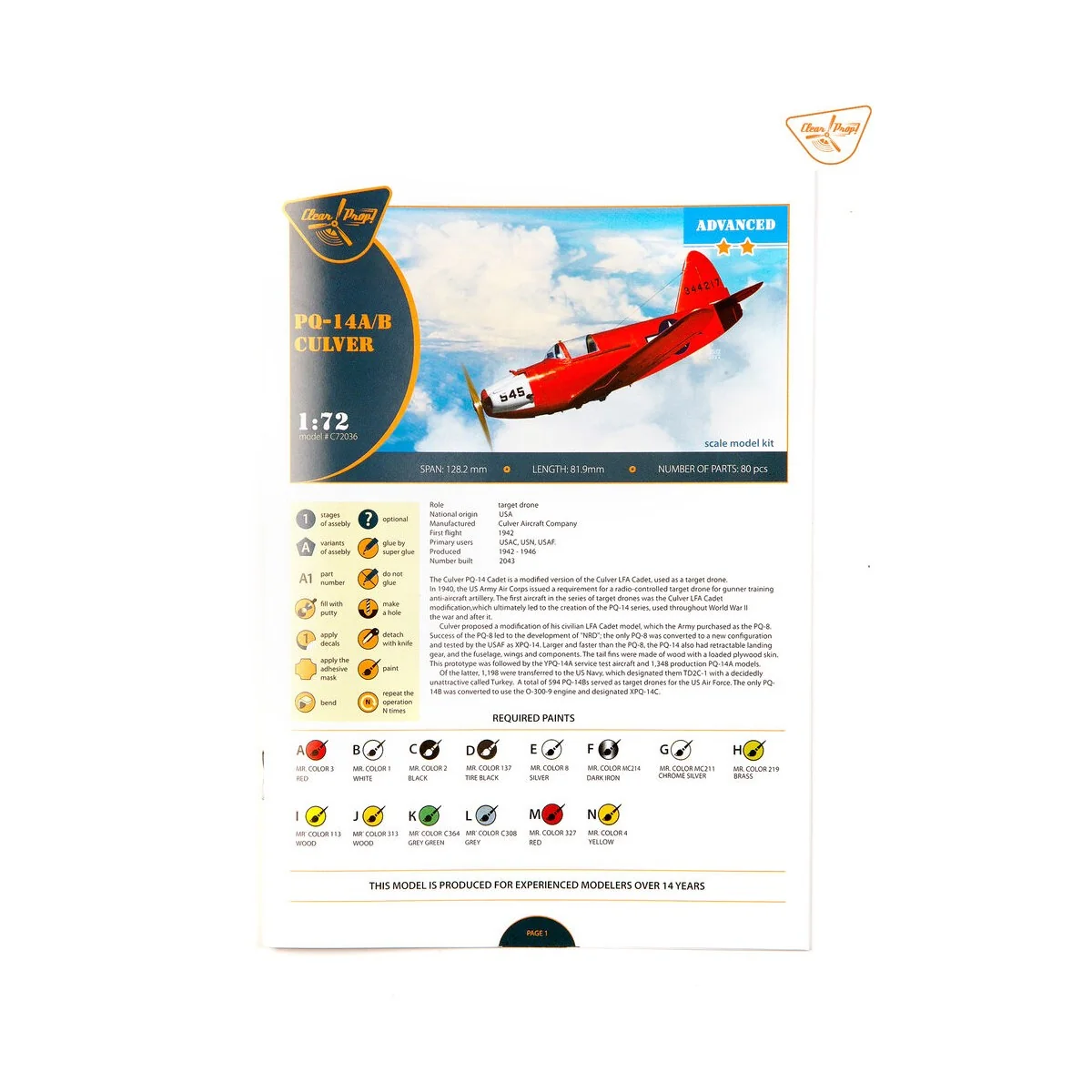 Culver PQ-14A/B, 1/72 - Clear Prop Models CP72036