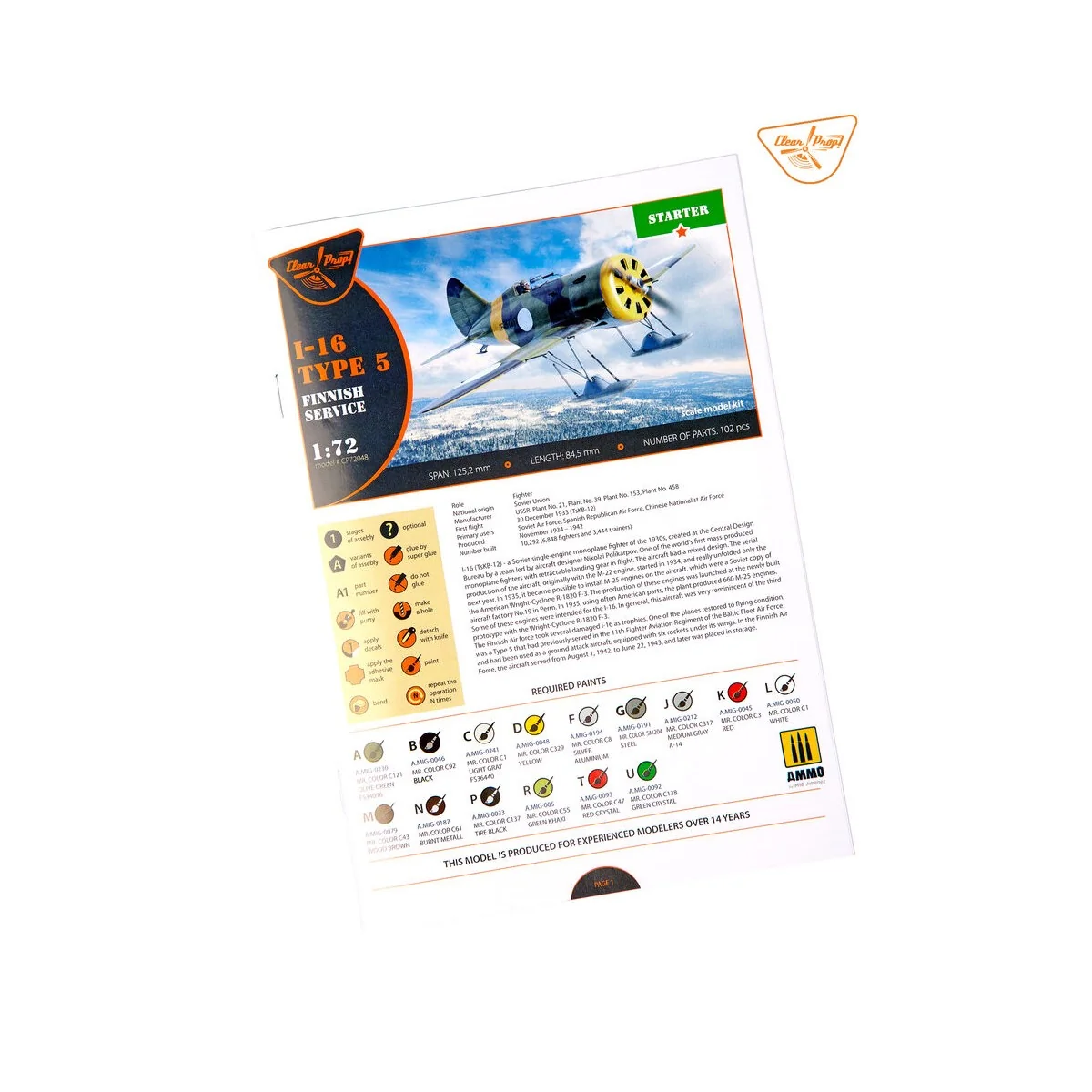 I-16 type 5 In Finnish Service, 1/72 - Clear Prop Models CP72048