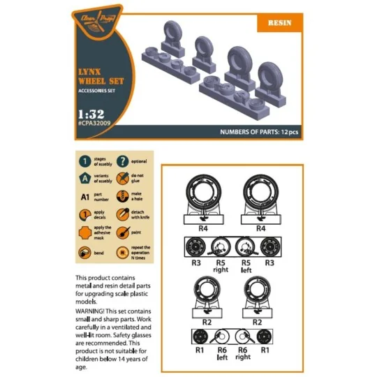 Lynx wheel set for Revell kits, 1/32 - Clear Prop Accessories CPA32009