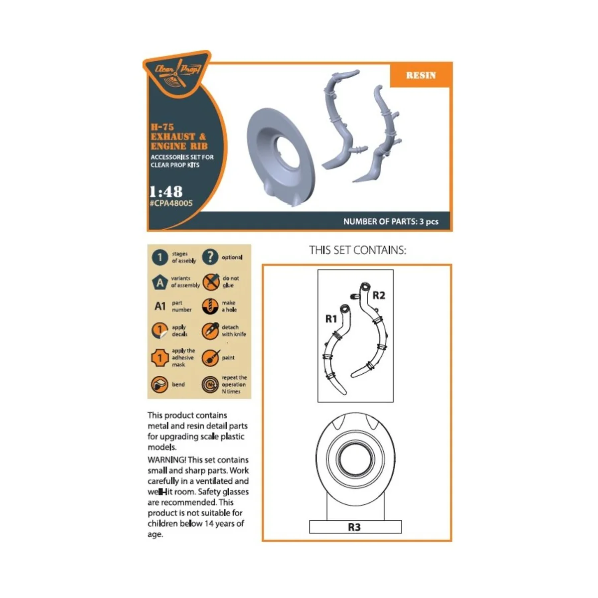 Hawk H-75 M/N/O resin exhaust for CP kits CP4803/CP4804, 1/48 - Cle...