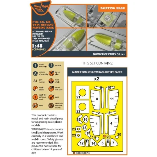 F-82F/G, E/H Twin Mustang painting mask for Modelsvit kits 4818/482...