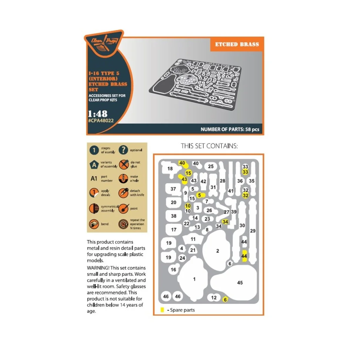 I-16 type 5 INTERIOR PE parts for CP kits, 1/48 - Clear Prop Access...