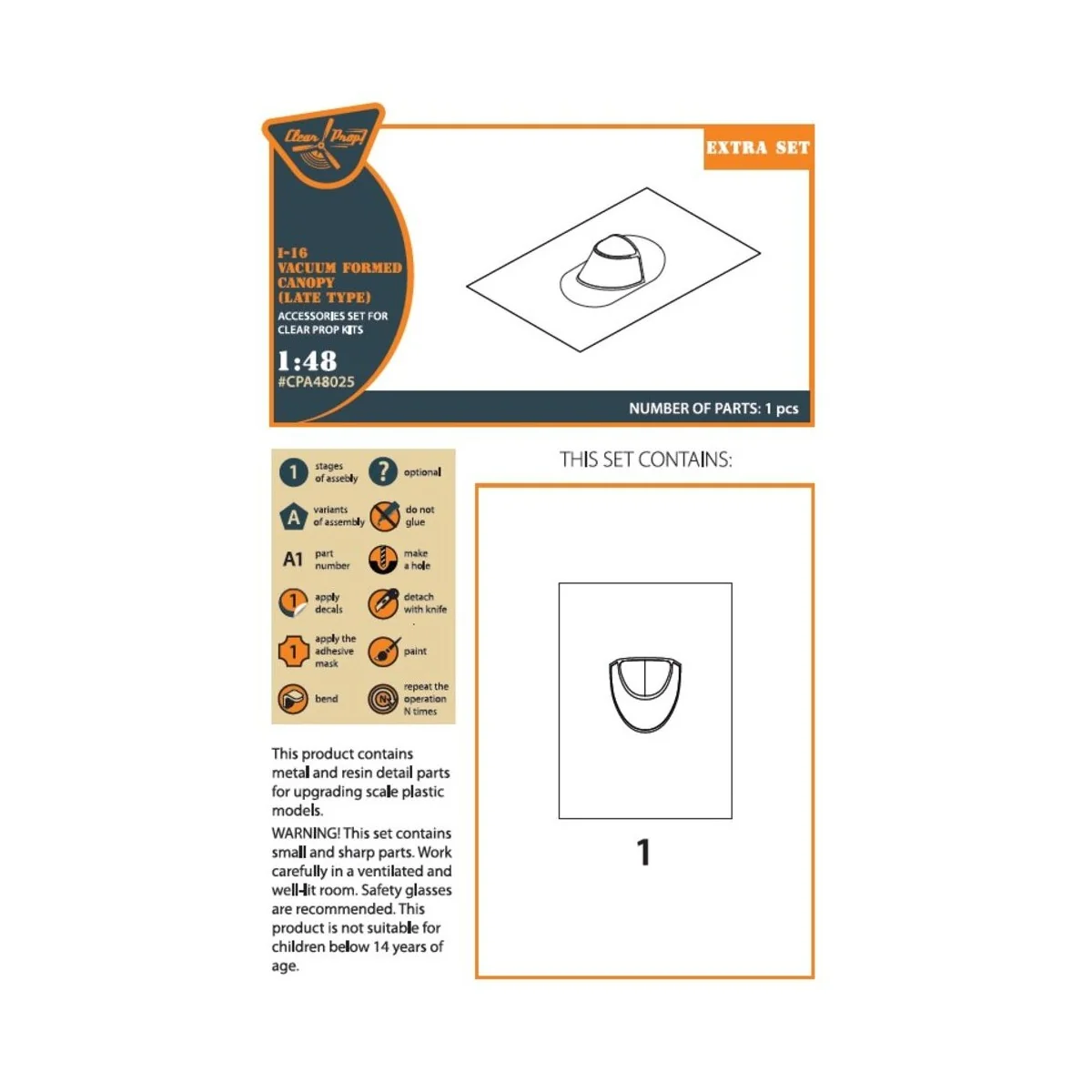 I-16 vacuum formed canopy (late version) for CP kit, 1/48 - Clear P...