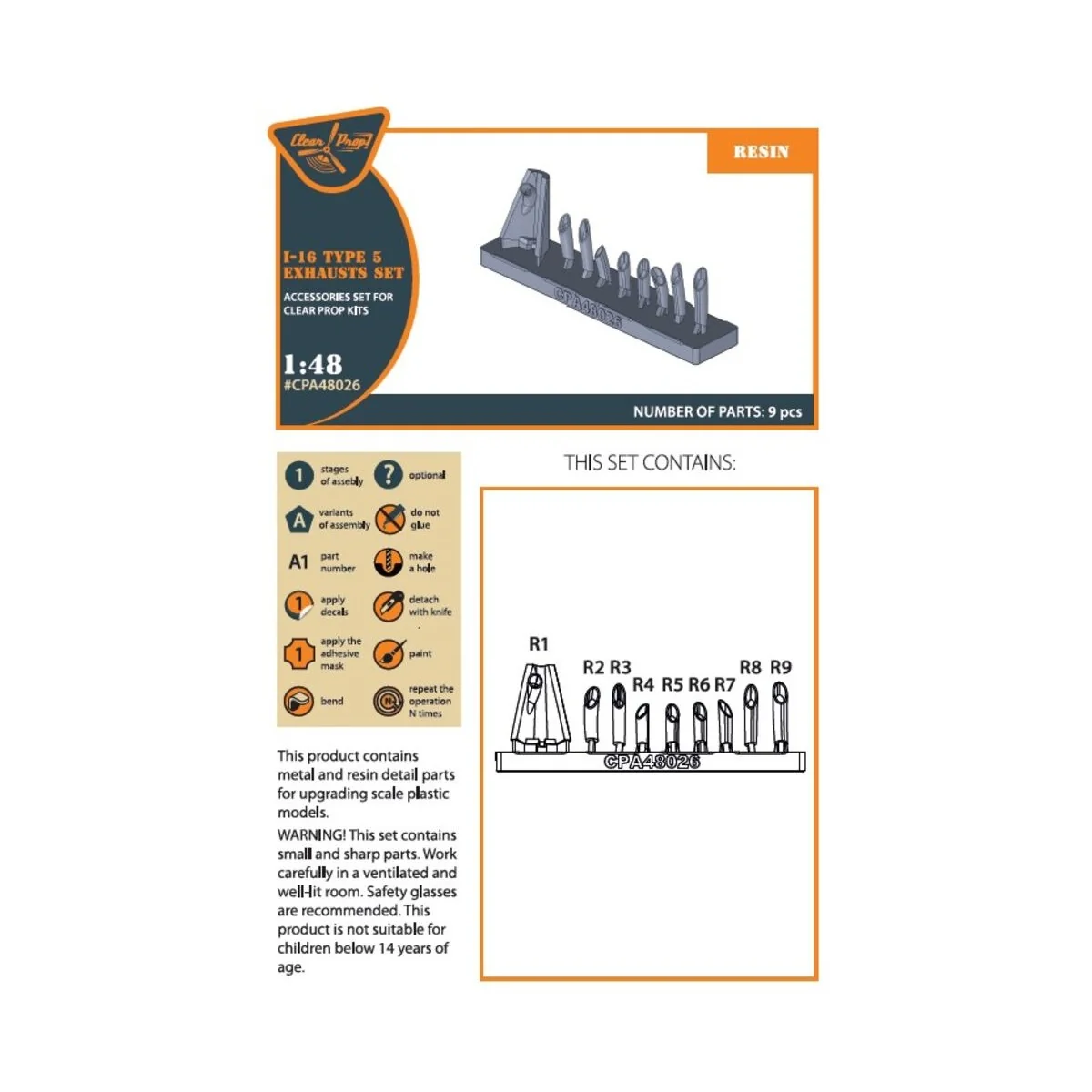 I-16 type 5 exhausts for CP kits, 1/48 - Clear Prop Accessories CPA...
