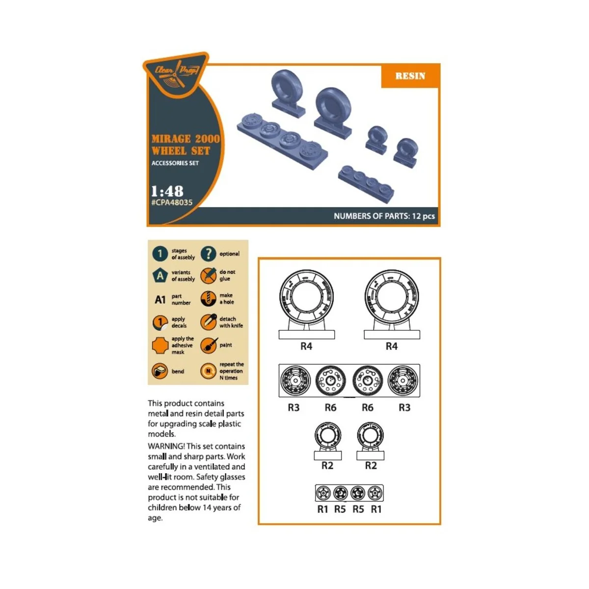 Mirage-2000 wheel set, 1/48 - Clear Prop Accessories CPA48035