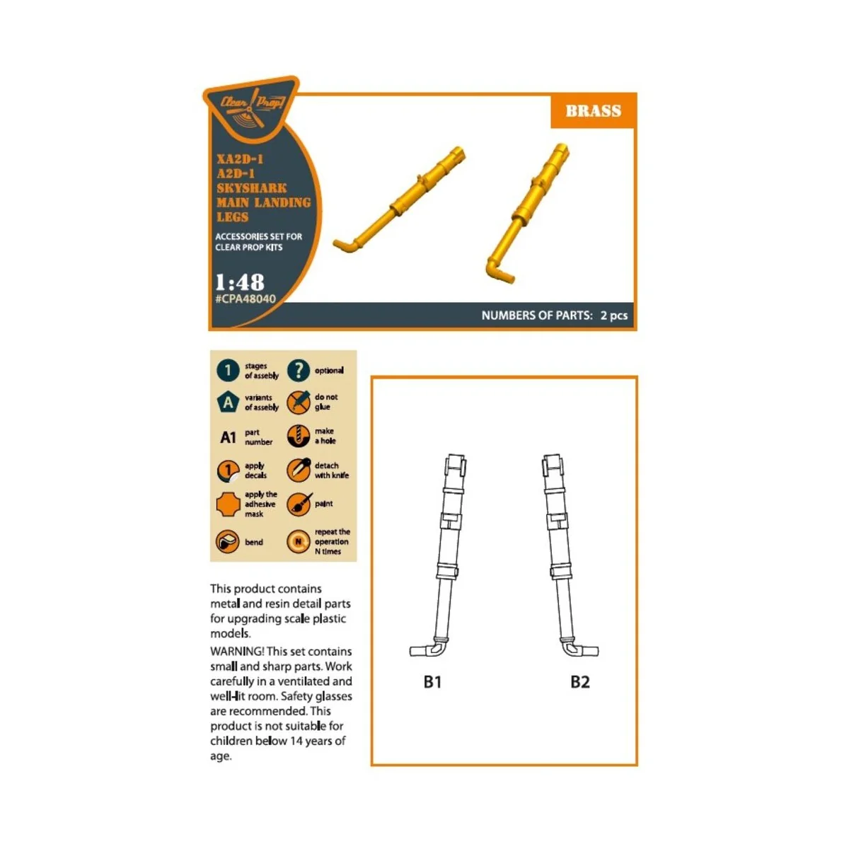 XA2D-1, A2D-1 Skyshark main landing legs for CP kits, 1/48 - Clear ...